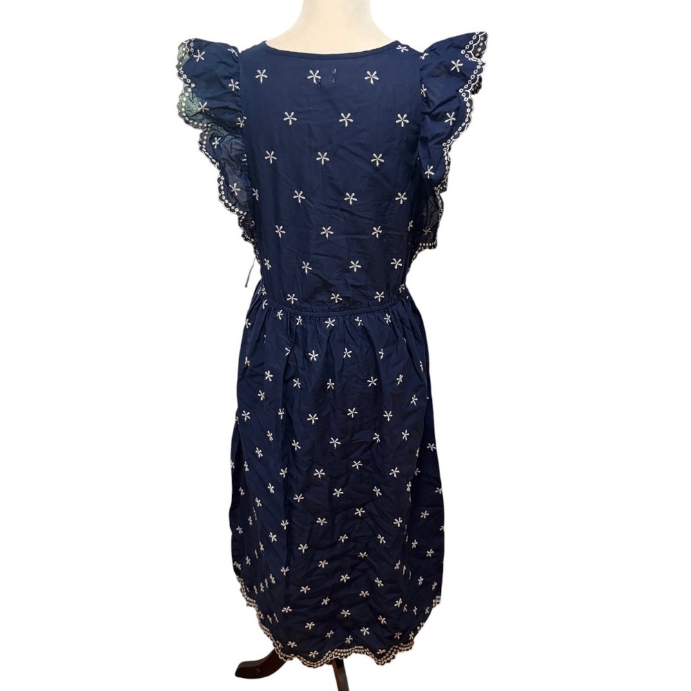Gap Navy Blue Floral Embroidered Eyelet Midi Dress XS Cottagecore Boho Summer - Picture 9 of 11